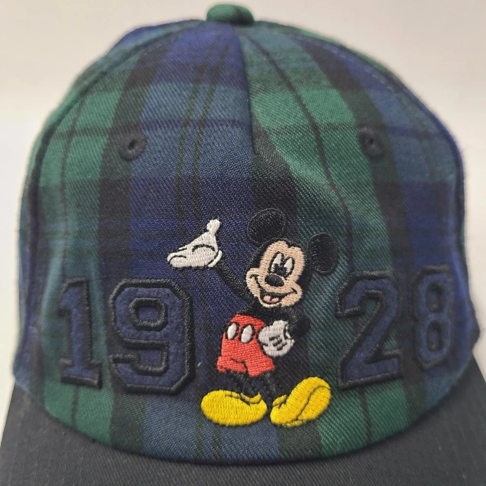 Mickey Mouse Hat‎ Adjustable Disney Blue Green Black Plaid 1928 Logo Casual Men